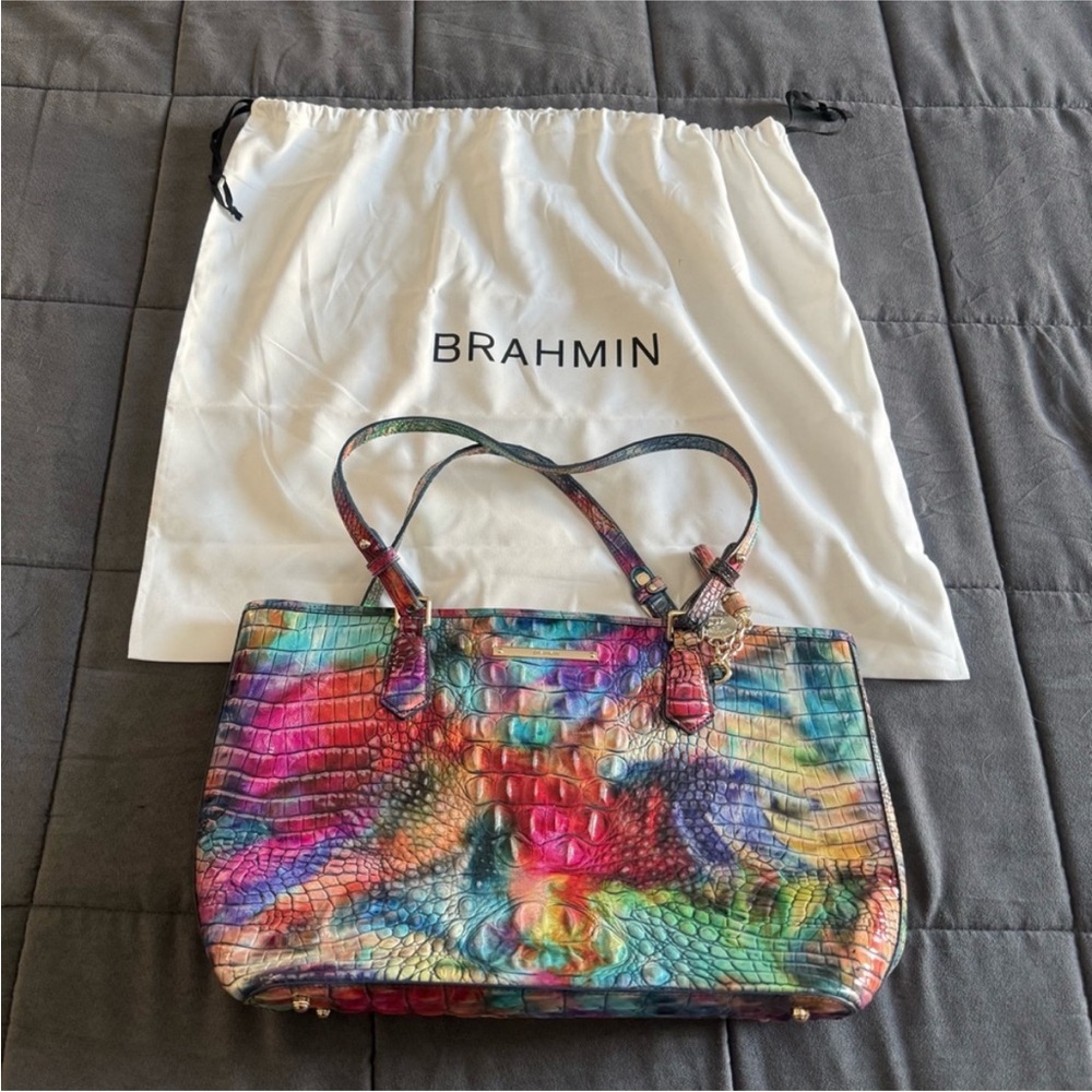 Brahmin Vibrant Multicolor Embossed 🌈 Zip Tote - Picture 7 of 8